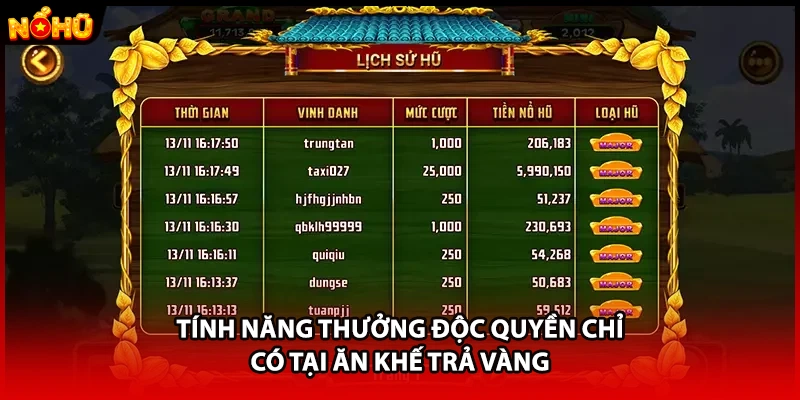 Tính năng thưởng độc quyền chỉ có tại ăn khế trả vàng